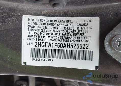 2010 Honda Civic Lx-S from USA, damaged, VIN 2HGFA1F60AH526622